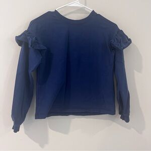 Hanna Anderson Girls Too Long Sleev Ruffle Off Shoulder Navy 10